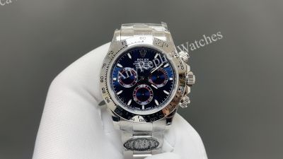 Clean Factory Rolex Daytona 40mm 7750 Movement Blue Face SS Band Watch